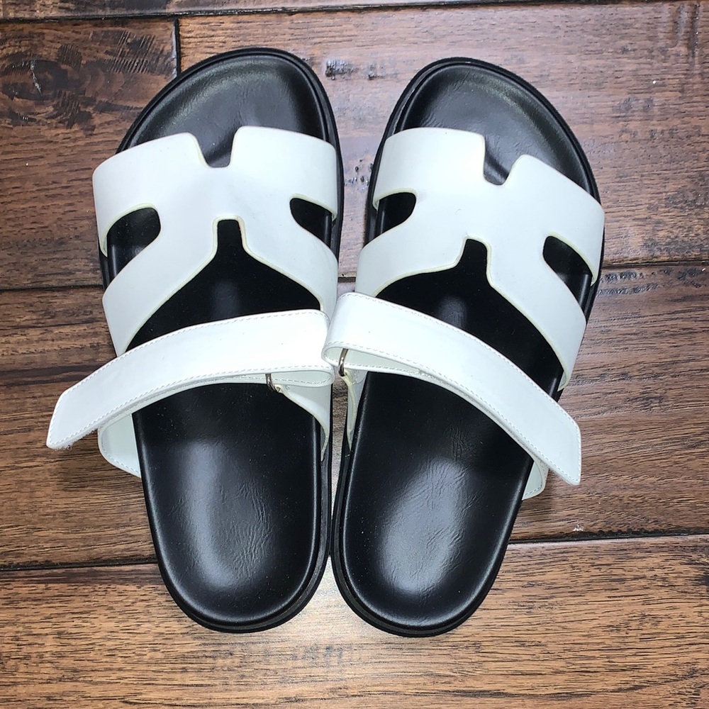 White Cutout Strap Slide Sandals